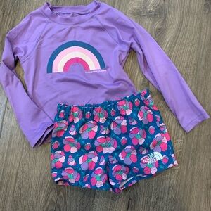 North face 2T toddler floral rainbow rash guard swim shorts set